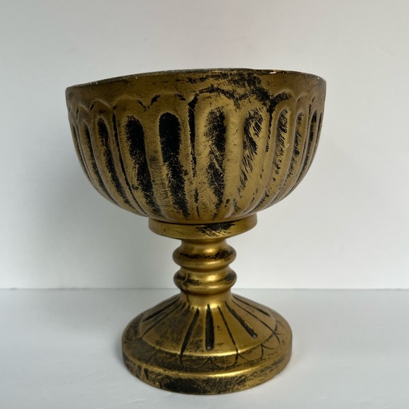 VTG 70s Pedestal Pottery Compote Orange Drip Glaze MCM Matte Gold Bowl Scarce - Picture 8 of 9